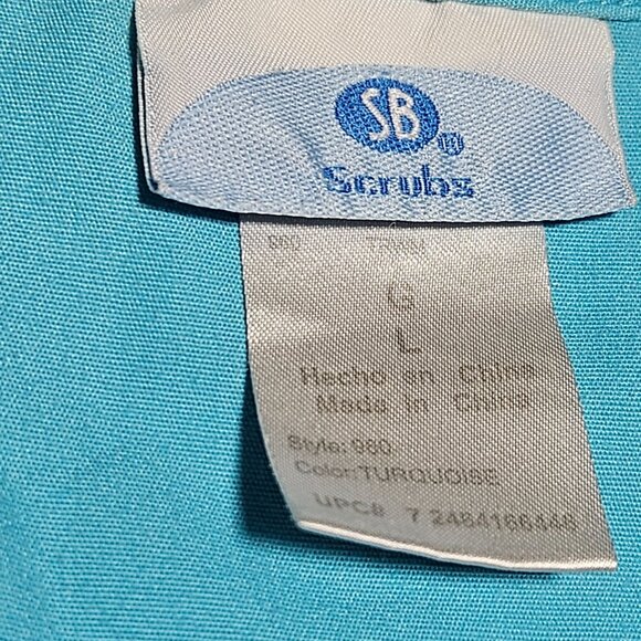 SB Scrubs Blue Top Womens Size Large V Neck Faux Wrap Short Sleeve Nursing - Picture 3 of 4